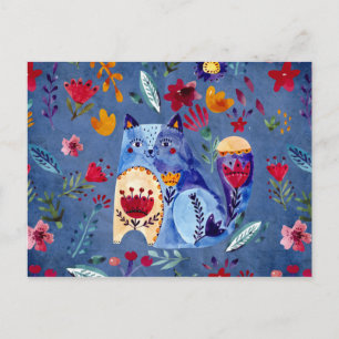 Carte Postale Chat Cheeky dans Flower Garden