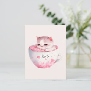 Carte Postale Chat Chibi Rose Kawaii Avec Une Mignonne Couronne