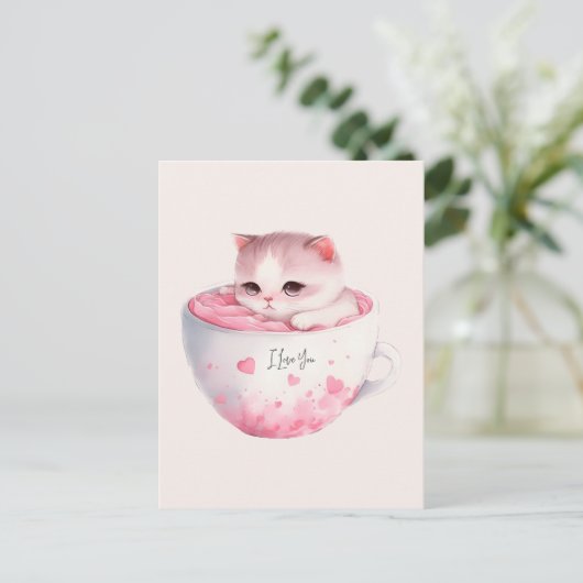 Carte Postale Chat Chibi Rose Kawaii Avec Une Mignonne Couronne (Debout devant)