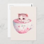 Carte Postale Chat Chibi Rose Kawaii Avec Une Mignonne Couronne (Devant / Derrière)