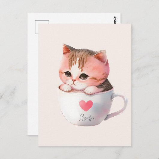 Carte Postale Chat Chibi Rose Pâté Kawaii (Devant / Derrière)