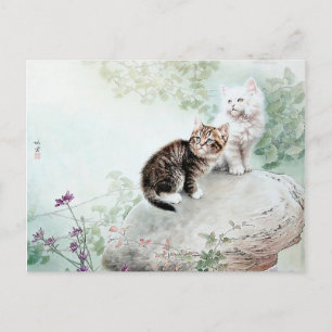 Carte Postale Chat chinois Art deux chats
