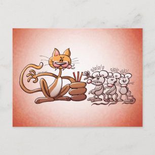 Carte Postale Chat Choisir une souris en dessinant la paille cou