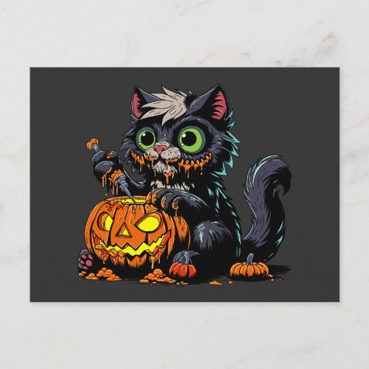 Carte Postale Chat Citrouille de Halloween (Devant)