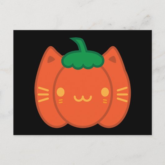 Carte Postale Chat Citrouille Kawaii Halloween (Devant)