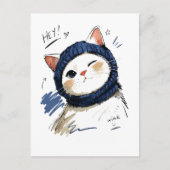 Carte Postale Chat clignant avec une écharpe tricotée confortabl (Devant)