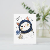 Carte Postale Chat clignant avec une écharpe tricotée confortabl (Debout devant)