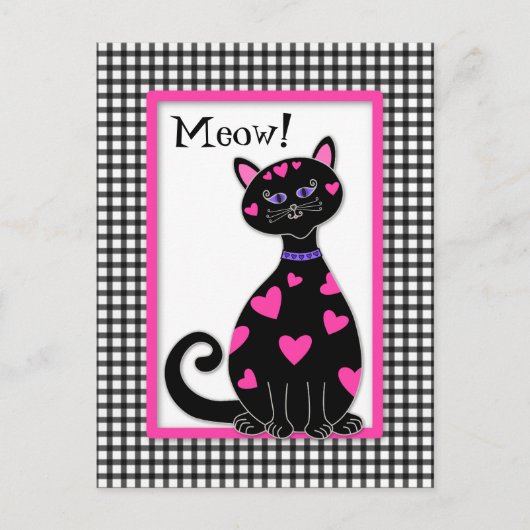 Carte Postale Chat Coeurs Whimsical - Meow (Devant)