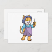 Carte Postale Chat coiffeur avec ciseaux (Devant / Derrière)