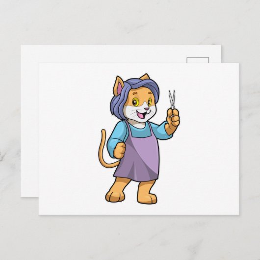Carte Postale Chat coiffeur avec ciseaux (Devant / Derrière)