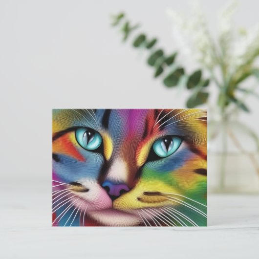 Carte Postale Chat coloré (Debout devant)