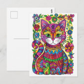 Carte Postale Chat Coloré. (Devant / Derrière)