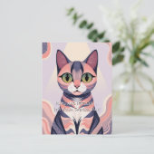 Carte Postale Chat Coloré, Amusant, Chic, Anniversaire Whimsical (Debout devant)