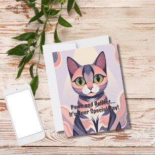Carte Postale Chat Coloré, Amusant, Chic, Anniversaire Whimsical