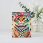 Carte Postale Chat coloré en tenue (Debout devant)