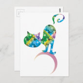 Carte Postale Chat Coloré Sur Crescent Moon (Devant / Derrière)