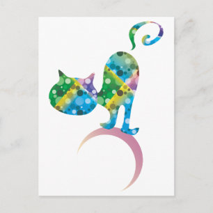 Carte Postale Chat Coloré Sur Crescent Moon