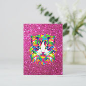 Carte Postale Chat coloré sur fond scintillant (Debout devant)
