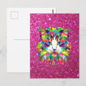 Carte Postale Chat coloré sur fond scintillant (Devant / Derrière)