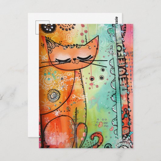 Carte postale Chat colorée (Devant / Derrière)