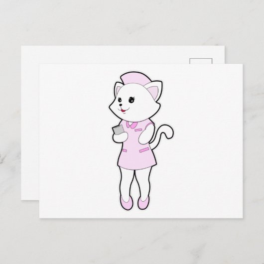 Carte Postale Chat comme infirmière avec bloc-notes (Devant / Derrière)