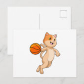 Carte Postale Chat comme joueur de basket-ball avec basket-ball (Devant / Derrière)