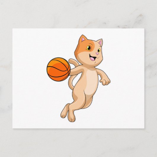 Carte Postale Chat comme joueur de basket-ball avec basket-ball (Devant)