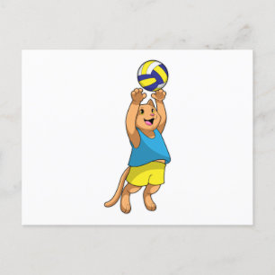 Carte Postale Chat comme joueur de volley-ball avec volleyball