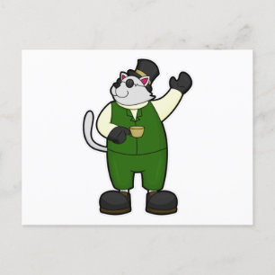 Carte Postale Chat comme marié avec café et chapeau