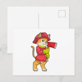 Carte Postale Chat comme pompier avec hache (Devant / Derrière)