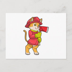 Carte Postale Chat comme pompier avec hache
