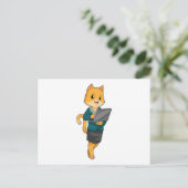 Carte Postale Chat comme secrétaire avec ordinateur portable (Debout devant)