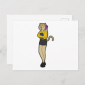 Carte Postale Chat comme secrétaire avec ordinateur portable et (Devant / Derrière)