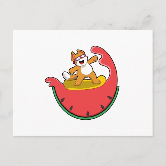 Carte Postale Chat comme surfer avec Watermelon (Devant)