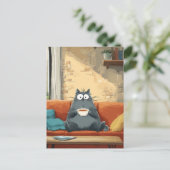 Carte Postale Chat confortable avec café (Debout devant)