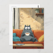 Carte Postale Chat confortable avec café (Devant / Derrière)