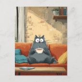 Carte Postale Chat confortable avec café (Devant)