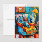 Carte Postale Chat confortable dans un fauteuil (Devant / Derrière)