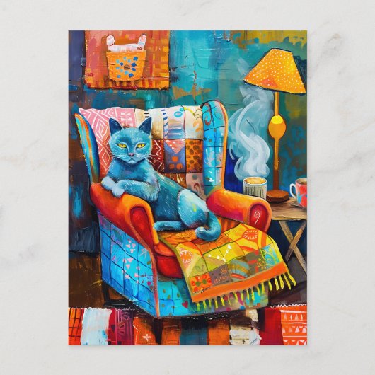 Carte Postale Chat confortable dans un fauteuil (Devant)