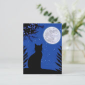 Carte Postale Chat contemplant la pleine lune  (Debout devant)