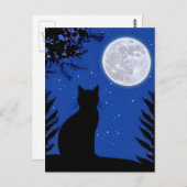 Carte Postale Chat contemplant la pleine lune  (Devant / Derrière)