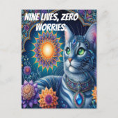 Carte Postale Chat contemplant un ciel étoilé à minuit (Devant)