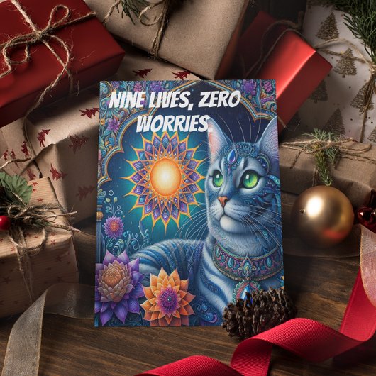 Carte Postale Chat contemplant un ciel étoilé à minuit