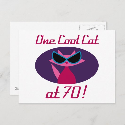 Carte Postale Chat Cool 70e Anniversaire (Devant / Derrière)