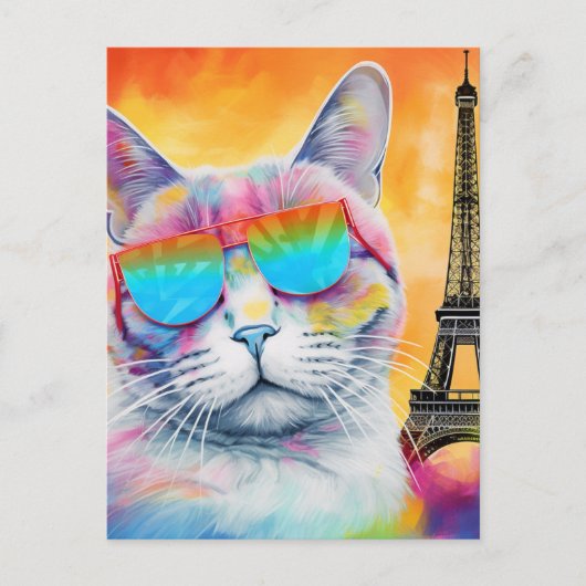 Carte Postale Chat cool à Paris (Devant)