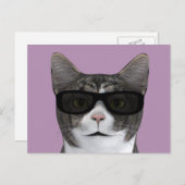 Carte Postale Chat cool Avec Lunettes De Soleil Noir (Devant / Derrière)