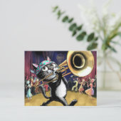 Carte Postale Chat cool jouant du jazz sur saxophone (Debout devant)