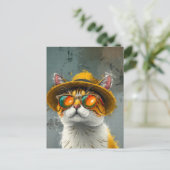 Carte Postale Chat cool - Peinture numérique stylish (Debout devant)