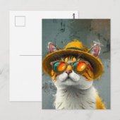 Carte Postale Chat cool - Peinture numérique stylish (Devant / Derrière)