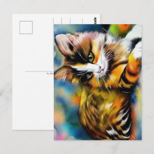 Carte Postale Chat couché, aquarelle
